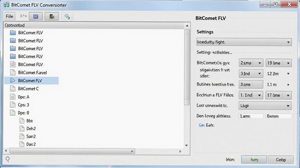 BitComet FLV 转换器主界面截图,展示简洁的软件窗口,左侧是文件列表,右侧是转换设置区域,背景为浅灰色调,整体风格干净明亮