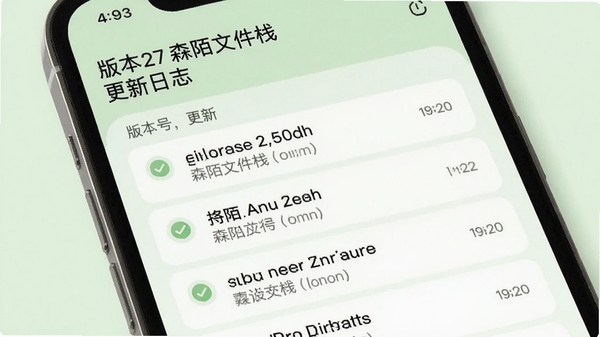 森陌文件栈更新日志界面图,手机屏幕上显示版本号与更新条目,背景为浅绿色,清新风格,更新内容以列表形式呈现,整体画面简洁有序