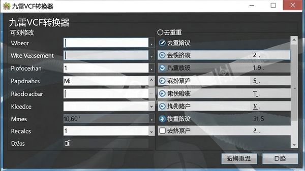 九雷VCF转换器编辑联系人信息窗口,显示可修改的字段输入框与去重选项,界面布局规整,数据展示清晰