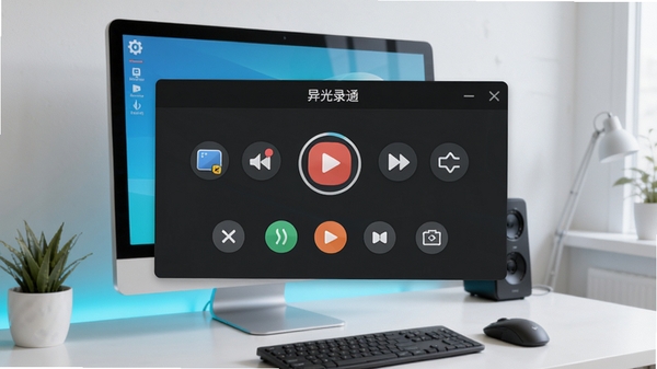 异光录屏软件主界面截图,展示简洁的录制控制面板,背景为现代简约的电脑桌面环境,图标清晰,色彩明快,整体画面干净明亮,突出软件易用性与专业性。