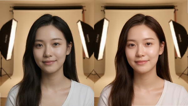 拍呀相机美颜功能演示,屏幕左侧显示原始人像,右侧显示美颜后效果,对比明显,肤色自然透亮,背景为简约摄影棚风格,灯光温馨。