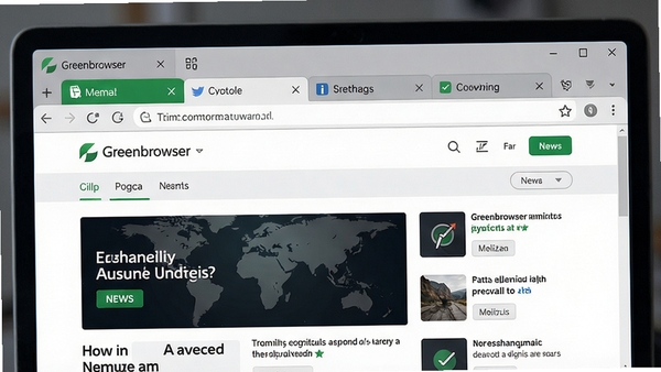 Greenbrowser绿色浏览器多标签管理功能展示,标签栏位于窗口顶部,多个标签页并排显示,其中一个标签页处于激活状态,页面内容为新闻资讯类网站,背景使用浅灰色调,突出浏览器的简洁界面