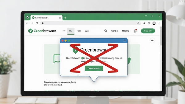 Greenbrowser绿色浏览器广告过滤功能示意,浏览器界面中显示一个被拦截弹窗的提示气泡,背景为干净的网页内容,色调清新,强调安全浏览概念,整体画面明亮简洁