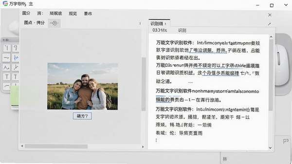万能文字识别软件主界面预览图,左侧为图片导入区域,右侧清晰展示识别出的文字结果,背景为干净的浅灰色工作台,整体风格简洁明亮