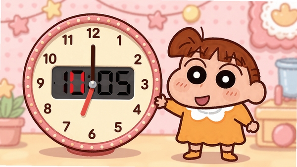С����ʱ�������棬һ���ɰ��Ŀ�ͨСŮ������վ��Բ��ʱ���Աߣ����汳������ܰ�ķ�ɫϵ��ʱ����ʾ��ǰʱ�䣬������ͨ�ɰ���ɫ��������ϸ�ڷḻ���ʺ���Ϊ����ʱ��������Ԥ��ͼ