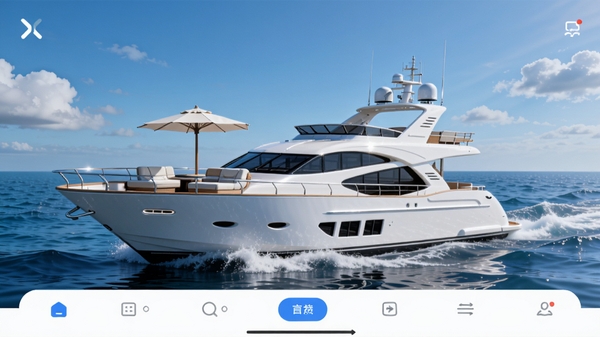 ȫ��չʾX��ͧAPP������ƣ�����������һ�Һ�����ɫ��ͧ��ε������������ǰ�У���ͧ�װ�����������ɡ���������Σ������ǽ��������������ƣ�����ɫ���������£�ͻ���߶����з�Χ���������Ϊ16:9�����Ϊдʵ3D��Ⱦ