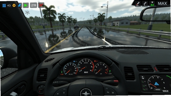 Herex Simulator Indonesia (MAX) ��Ϸ�ڼ�ʻ�ӽǽ�ͼ���Ǳ��������ɼ���ǰ����ʪ�������·�棬��̥ӡ���������߷�����ʵ��չ������ģ��ϸ��