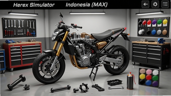 Herex Simulator Indonesia (MAX) ��װ������棬һ��Ħ�г������չʾ���ڲ��ṹ����Χ�Ǹ����������������������ɫ�̣�UI��Ƽ�����ˣ�ǿ����Ϸ����ȶ��ƹ���