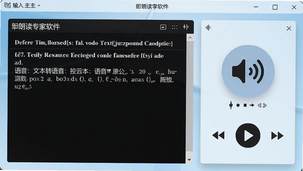 中英文朗读专家软件主界面截图,左侧为文本输入区域,右侧为语音播放控制面板,背景为浅蓝色渐变,整体风格简洁现代,图标清晰,展示软件核心的文本转语音功能
