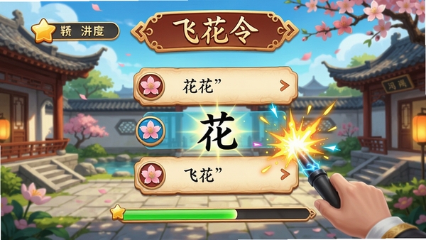 ��ʫ����APP�Ĵ�����Ϸ���棬��Ļ����ʾ���ɻ�����⣬�û�����ѡ���С������ֵ�ʫ�䣬����ɫ���������л��֡�������Ч�ͽ�����������Ϊ�ŷ�ͥԺ����������Ȥζ��