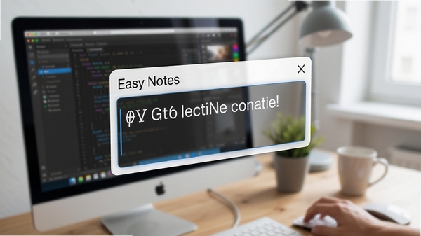 展示Easy Notes快速记录功能的场景,一个简洁的悬浮输入框出现在电脑屏幕前,背景是模糊的办公桌面,输入框内有文字示例,突出快速捕捉信息的特点,画面风格清爽,强调效率。