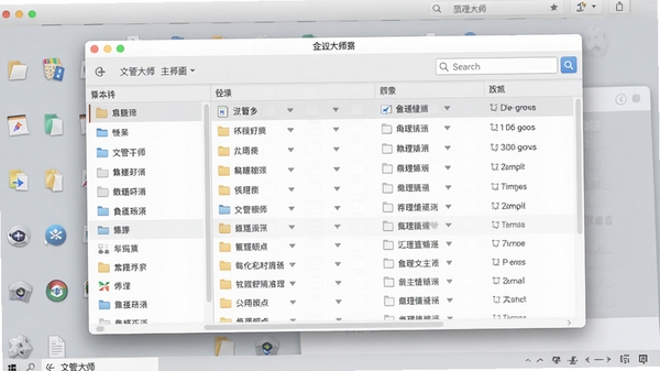 文管大师主界面预览图,展示软件整洁的文件分类列表和搜索栏,背景为浅灰色桌面环境