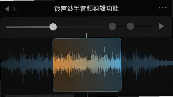 铃声助手音频剪辑功能展示,波形图上显示两个滑块,选中区域高亮显示,背景为深色,突出剪辑精准度