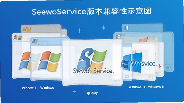 SeewoService�汾������ʾ��ͼ��չʾ��֧�ִ�Windows 7��Windows 11�Ķ��ϵͳ�汾�������Բ���Ĵ���ͼ���ʾ��ͬϵͳ���м���SeewoService�ձ꣬����Ϊ������ɫ������ִ����