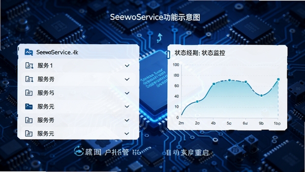 SeewoService����ʾ��ͼ��չʾ�����й����Զ��������ƣ��������Ϊ�����б����Ҳ���ʾ״̬������ߣ�����Ϊ���������·Ԫ�أ�ɫ���ԿƼ���Ϊ���������ֱ��
