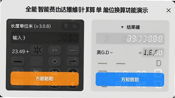 全能智能免费达维计算器单位换算功能演示,展示长度单位米与英尺的转换过程,界面左侧为输入区,右侧为结果区,背景为浅灰色简约风格,数据清晰,操作按钮醒目,整体直观易懂。
