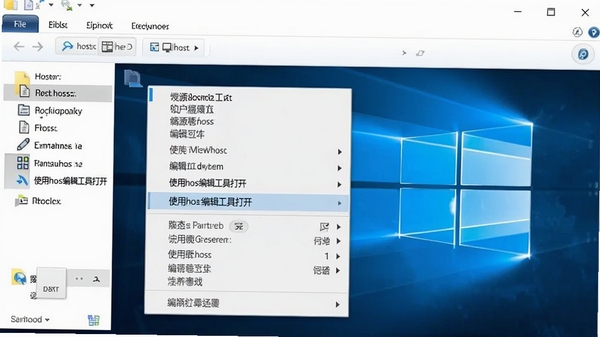 hosts编辑工具右键菜单集成效果,文件资源管理器中hosts文件右键菜单显示“使用hosts编辑工具打开”选项,界面为Windows风格