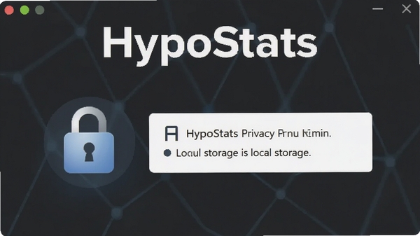 HypoStats隐私保护模式界面,展示加密锁图标与本地存储提示,背景为深灰色,整体风格简洁安全,突出软件名称HypoStats