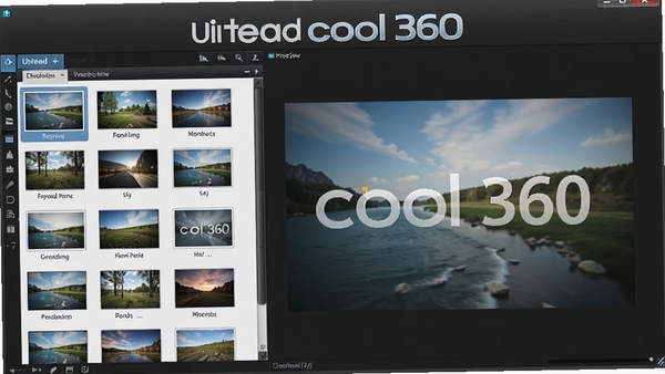 Ulead cool 360 主界面展示,左侧为图片列表,右侧为预览窗口,背景为简洁的深灰色调,画面清晰,突出软件名称,整体风格写实。