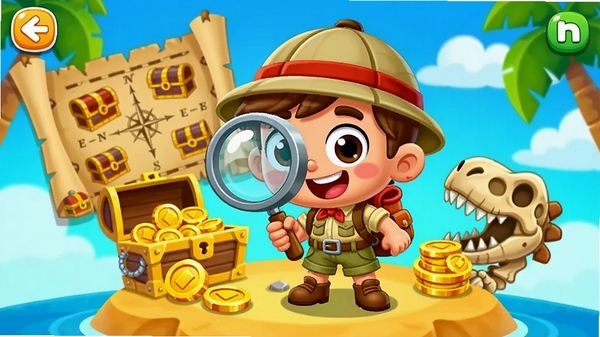 ����Ѱ��ð�� ��Ϸ������Ԥ��ͼ�����������ǿ�ͨС̽�ռ��ֳַŴ�վ�ڱ��ص��ϣ������вر�ͼ����ҺͿ�����ʯ��ɫ����������ͯ��ͨ��񣬺�湹ͼ
