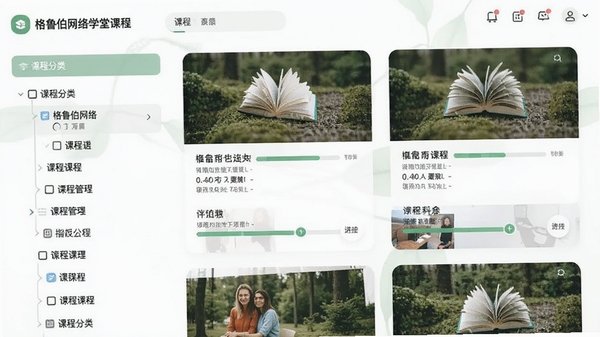 ��³������ѧ�ÿγ��б����棬�����ʾ�γ̷��������Ҳ�չʾ���н������Ŀγ̿�Ƭ������UI��Ʋ��ÿ�Ƭʽ���֣�ɫ��������Ȼ������ѧϰ�����ĸ�Ч��