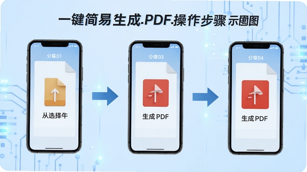 һ����������PDF��������ʾ��ͼ��չʾ��ѡ���ļ�������PDF���������̣��ֻ�����ֲ���ʾ����ͷָʾ����˳�򣬱���Ϊ����ɫ�Ƽ��з��ͻ����������