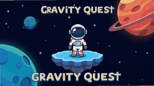 游戏主界面预览图,Gravity Quest游戏画面,一个宇航员角色站在悬浮平台上,背景是深邃的太空与星球,画面色彩明亮,风格简洁,展示重力反转的核心玩法,整体构图清晰,适合作为游戏展示图