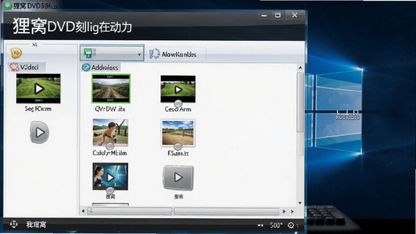 狸窝DVD刻录软件主界面截图,展示其简洁的操作布局和视频添加列表,背景为深色桌面环境,图标清晰,整体画面明亮且专业