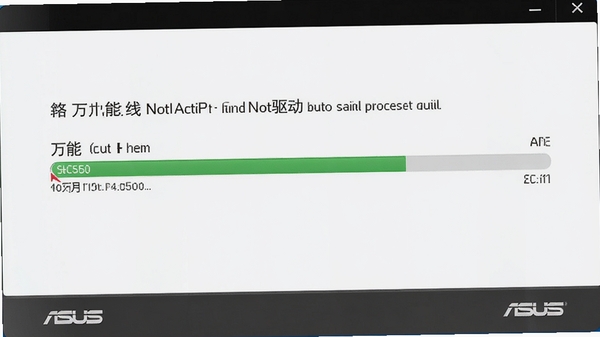 华硕笔记本万能无线网卡驱动的自动安装过程截图,进度条清晰可见,背景为简洁的安装界面