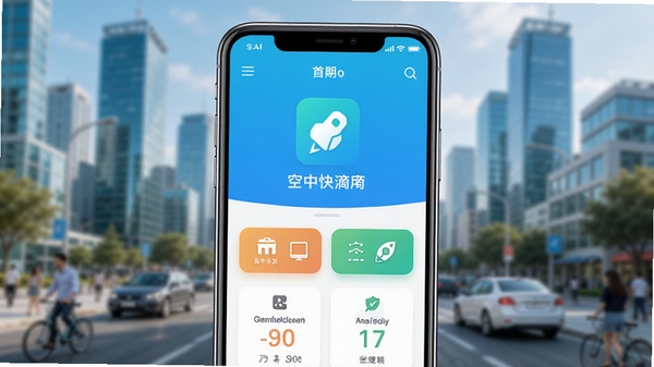 空中快滴应用主界面预览图,展示其简洁的首页布局和功能快捷入口,背景为模糊的现代都市生活场景,色彩明快,突出软件的高效与便捷,整体风格为高清移动应用截图风格