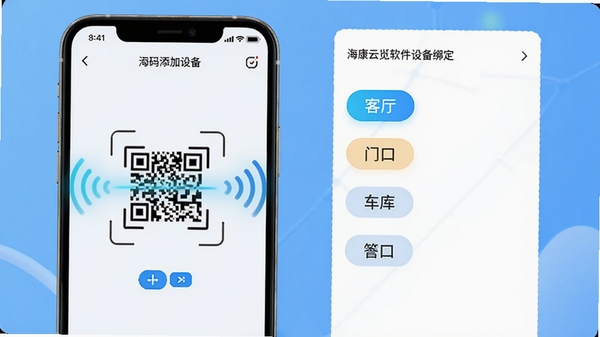 �������������豸�󶨽���ʾ��ͼ���ֻ���Ļ��ʾɨ�������豸�Ķ�Ч���Ա��г��豸�����б��������������ſڡ�����ȱ�ǩ����������ˬ����