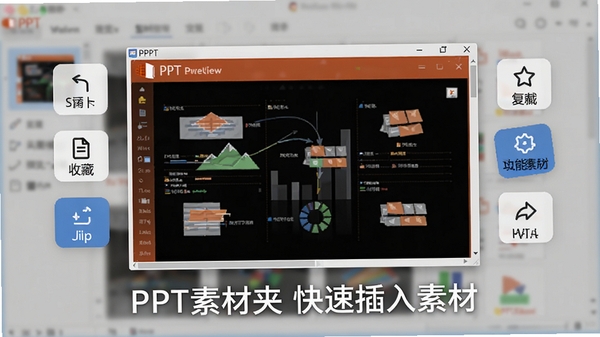 PPT�زļе�Ԥ������빦����ʾ������������ʾһ����ߴ��PPTͼ��Ԥ�����ڣ���Χ�в��롢���ơ��ղصȰ�ť�������黯������ͻ��Ԥ��ϸ�ڣ�ͼƬ�·���ע��PPT�زļ� ���ٲ����زġ�