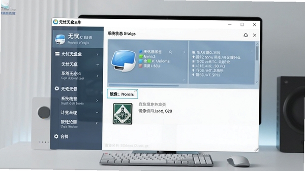 无忧无盘主界面截图,展示软件启动后的主窗口,左侧功能菜单清晰可见,右侧显示当前无盘环境的系统状态和镜像信息,背景为现代简约的电脑桌面环境