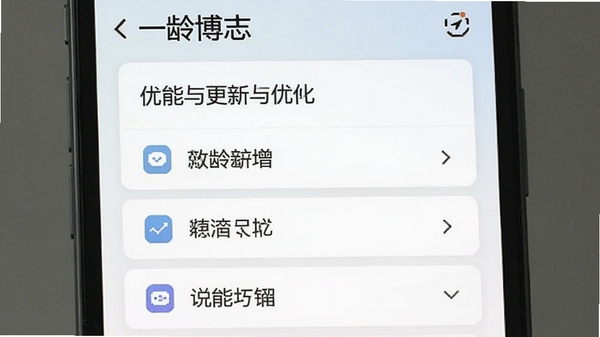 一龄博士 手机应用版本更新日志截图,展示新增功能与优化列表,界面为简洁的卡片式设计,背景淡雅,突出文字信息与功能更新要点