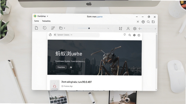 蚂蚁浏览器9.0.0.407版本主界面预览图,展示其简洁的工具栏布局与一个打开的网页内容,背景为干净的浅色系工作台,整体风格清爽明快