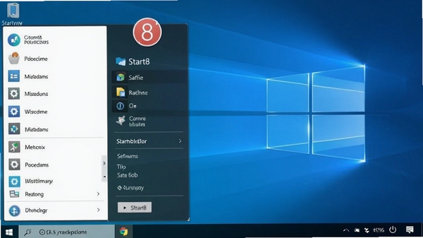 Start8����������Ԥ��ͼ��չʾ���俪ʼ�˵����ִ�ϵͳ�ںϵĽ�����ƣ�����ΪWindows���棬����г����ó����б������½���ʾ��Դ��ť����������������ɫ�ʴ�����ͣ�ͻ����������Start8��ʶ