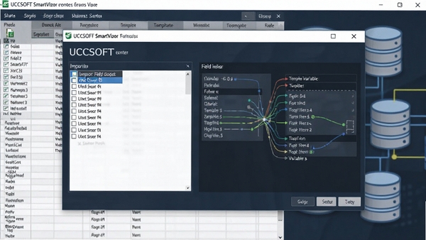 UCCSOFT SmartVizor ������������Դ���ý��棬������ʾһ���򵼶Ի������ڴ�Excel�ļ��е����ֶ��б����Ҳ����ֶ�ӳ�䵽ģ�����������ʾ��ͼ������Ϊ���ݱ��������ݿ�ͼ��