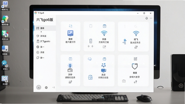 六飞go6版主界面预览图,展示软件主窗口、功能模块布局、现代化UI设计、浅色主题、清晰的图标与文字说明、电脑桌面环境背景、高清细节、产品截图风格