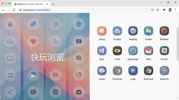 快玩浏览器个性化起始页展示,页面包含自定义壁纸和排列整齐的网站图标快捷方式,布局清晰,色调柔和,传达出定制化与美观并重的特点