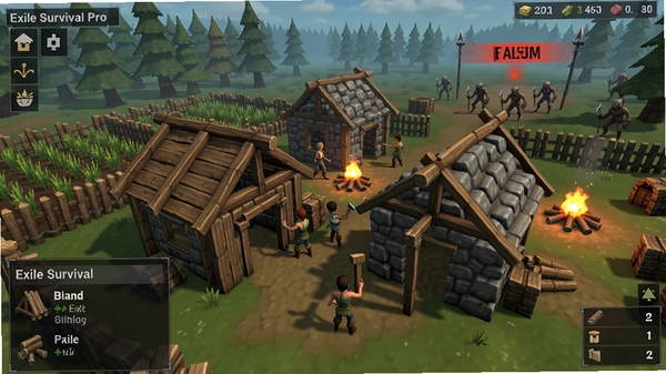 Exile Survival Pro������ؽ��컭�棬�������ߺ����������������ľ�ĺ�ʯͷ����ݣ���Χ��ũ�������Զ���е�����Ϯ�ľ���������չ���Ŷ�Э����Χ��UI��ʾ�����˵�����Դ����