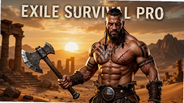 Exile Survival Pro��Ϸ���Ӿ�ͼ��һ����׳������սʿ�ֳ�ʯ��վ�ڻ�Į����ǰ���������������ͺ�Զ����ɽ�����������дʵ��񣬹�Ӱϸ�ڷḻ��սʿ�������������˰̣�������㣬�����Χ����������������