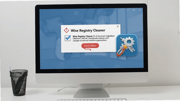 Wise Registry Cleaner 报错修复示意图,图片展示一个电脑屏幕,屏幕上显示错误提示框,旁边有修复工具的图标,背景为简洁的办公桌面,风格写实清晰