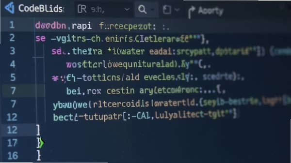 CodeBlocks代码编辑器特写,显示C语言源代码,彩色语法高亮,左侧行号,光标闪烁,背景柔和的深蓝色,代码字体清晰,界面整洁,突出编程环境