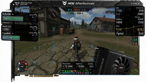 ΢���Կ���Ƶ����(MSI Afterburner)ʵʱ��ع���ʾ��ͼ����������ʾ��Ϸ�����Ե������֡�ʡ��Կ��¶ȡ�����Ƶ�ʵ�ʵʱ���ݣ����Ӳ�ʣ�ͻ����Ϸ��س���