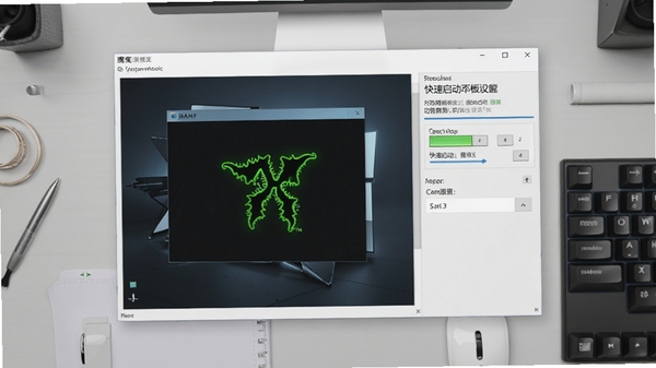 魔爪软件窗口管理和快速启动面板功能预览,展示窗口置顶和快捷启动设置,界面风格清爽简洁,背景为浅灰色工作台。
