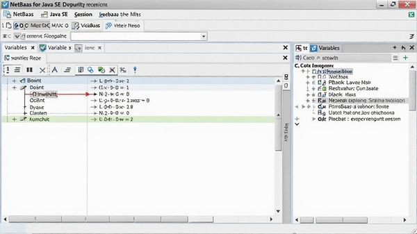 NetBeans for Java SE ���ԻỰ��ͼ����ʾ�ϵ�λ�á��������Ӵ��ں͵��ö�ջ��壬��������չʾ���Թ���