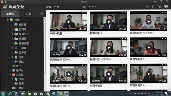 新浪视频桌面客户端视频分类列表界面,左侧为频道导航树,右侧展示视频缩略图矩阵,图片风格写实,突出资源丰富度。