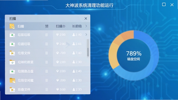 ����ϵͳ�����������н��棬��ʾɨ����������ļ��б������̿ռ�ռ�û���ͼ������Ϊ�Ƽ�����ɫ���䣬������ˬ