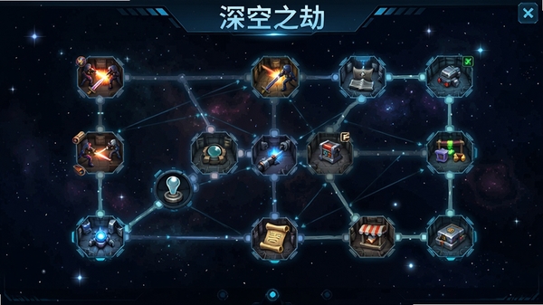 ���֮��roguelike��ͼѡ����棬һ���ɶ���ڵ���ɵ���״·��ͼ��ÿ���ڵ����һ�����䣬����ս�����¼����̵��ͼ�꣬����Ϊ��������棬�ǹ��㣬UI���ƻã�ɫ����������Ϸ����ͼ��񣬸�ϸ��