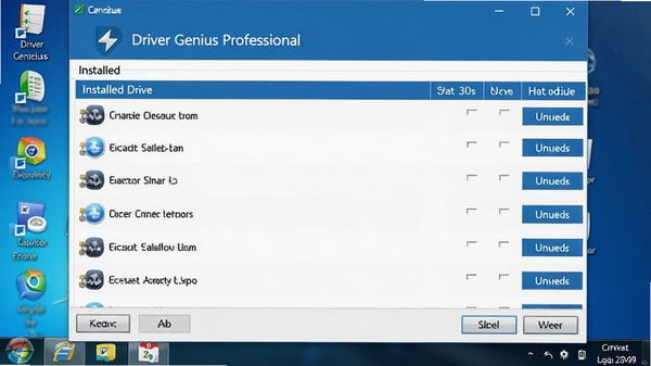 Driver Genius Professional驱动卸载界面,显示已安装驱动列表,每个驱动有卸载按钮,背景为系统桌面,界面简洁,蓝色主题,高清细节